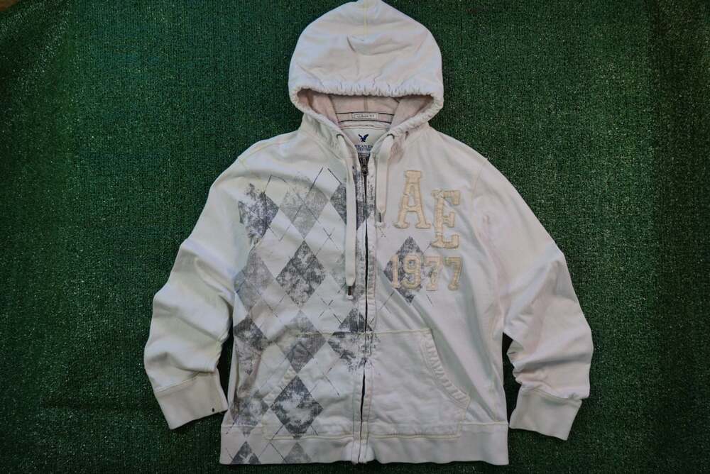 Vintage American Eagle Y2K Embroidered Fleece Full Zip Hoodie XL